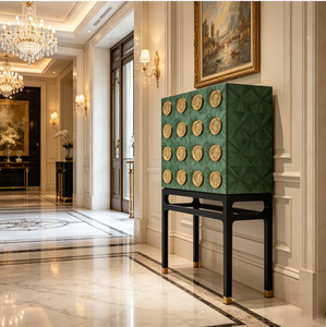 Meuble de rangement moderne, armoire décorative pour entrée, buffet en bois massif, meuble de présentation sculpté, credenza de luxe faite à la main en métal - Product Image 5