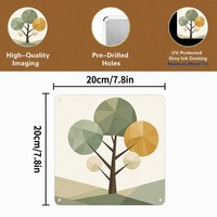Panneau mural décoratif en aluminium motif arbre géométrique, plaque métallique carrée 20 cm