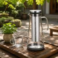 Carafe à café froid HIGHWIN 1400 ml en verre avec filtre en acier inoxydable, design anti-fuite