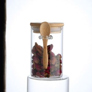 Wholesale High Borosilicate Glass Storage Jar Round Airtight Food Container with Bamboo Lid and Spoon for Cookie Sugar <b>Pantry</b> - Product Image 6