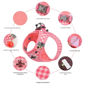 Hot-Selling Fashion Nylon &amp; Polyester Cat &amp; <strong>Dog</strong> <strong>Leash</strong> Pet Harness Plaid Print Breathable Adjustable Personalized Chest Strap - Product Image 4