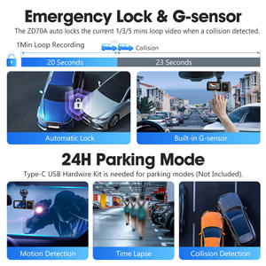 Dash cam 4K + 1K + 2K 3 kênh phía trước và bên trong và phía sau với Wifi <span class=keywords><strong>GPS</strong></span> Xe <span class=keywords><strong>DVR</strong></span> tầm nhìn ban đêm bãi đậu xe màn hình xe hộp đen zd70a - Product Image 4