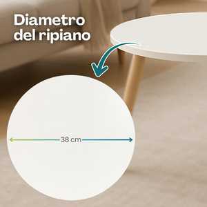 Mesa de Centro Redonda Blanca de 38x38x39 cm con 3 Patas de Madera Natural, Diseño Moderno, Mesa Baja - Product Image 3