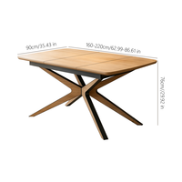 Table à manger moderne en mélamine imitation bois, taille fixe, avec base en métal bicolore en forme de X, pour la maison et l'hôtellerie