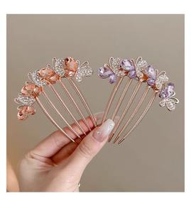 Peignes à cheveux papillon décoratifs, <span class=keywords><strong>pince</strong></span> à <span class=keywords><strong>chignon</strong></span>, style bleu avec <span class=keywords><strong>strass</strong></span>, pour mariage, fête, idées cadeaux pour femmes et filles - Product Image 5