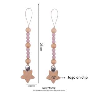 Vente en gros de chaîne porte-sucette étoile anti-perte en chaîne perles de silicone de qualité alimentaire pinces à sucette bébé en bois lisse - Product Image 3