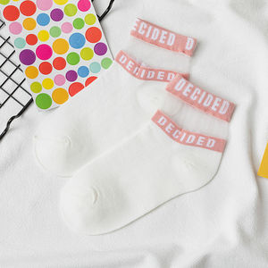 ALLCHカスタム春夏レース女性ファッションソックス透明足首セクシーティーンガールナイロンシアーアイスシルクボートレターショートソックス - Product Image 5