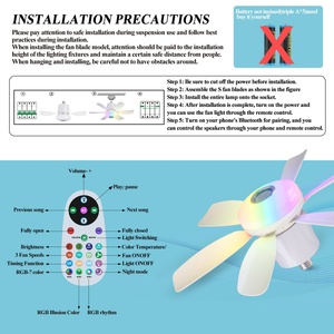 Modern E27 RGB LED <b>Ceiling</b> Fan <b>Light</b> Decor 360 Rotating Fixture with <b>Remote</b> <b>Control</b> for Living Room Lighting - Product Image 4