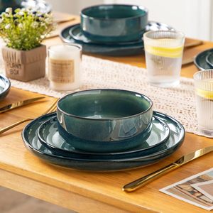 18-Piece Solid Pattern <strong>Dinnerware</strong> <strong>Set</strong> <strong>6</strong> Green Reactive Glaze Ceramic Round Plates Bowls Dishwasher Microwave Safe All Occasions - Product Image 6