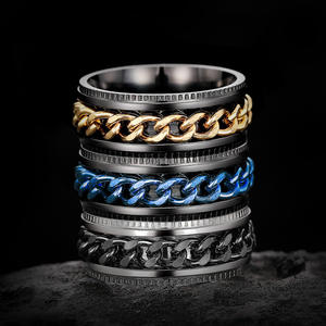 Anillos de moda de acero inoxidable DJ063, chapados en oro de 18 quilates, diseño de cadena, joyería unisex para hombre y mujer. - Product Image 3