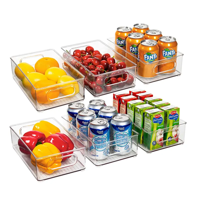 Clear Plastic Refrigerator Organizer Bins Stackable Food Storage Bins for Pantry,Fridge,Cabinet,Kitchen