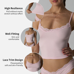 Canotta da donna in modal liscio con pizzo, senza spalline, senza imbottiture, slim, senza schienale, basic, per uso quotidiano e layering - Product Image 3