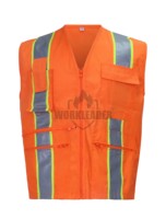 Chaleco de Seguridad Naranja de Alta Visibilidad, Reflectante, Ropa de Trabajo Industrial, Malla Transpirable, Chaleco de Construcción con Bolsillos