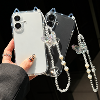 Nouvelle Coque de Téléphone Transparente en TPU avec Oreilles de Chat et Bracelet Papillon Antichoc pour iPhone 17 16 15 ProMax – Vente en Gros