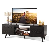 Meuble TV de style farmhouse moderne du milieu du siècle pour téléviseurs de salon, console en bois pour écrans plats avec rangement