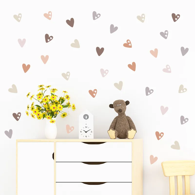 12pcs Heart Shape Trendy Boho Style Wall Stickers for Kids Room Living Room Home Decoration Wall Decal