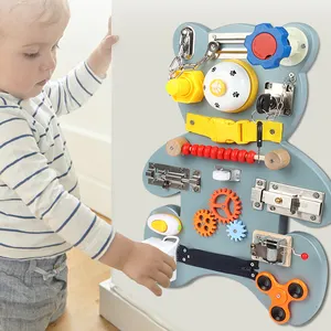 Montessori Wooden Busy Board 2023 Sensory Learning Toys Early Education Activity Baby Bear Shape Board