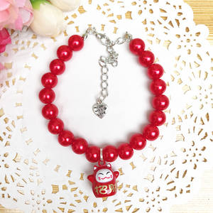 Lindo gato y <span class=keywords><strong>collar</strong></span> de perro pequeño <span class=keywords><strong>Collar</strong></span> con perla de dibujos animados campana de cobre decoración ajustable Cadena de cuentas proveedores de mascotas - Product Image 4