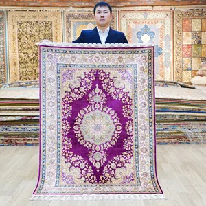 艺龙3.5 'x5' 客厅手工地毯奢华手工打结真丝印度地毯