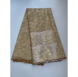 Nouvelle conception fournisseur d'or tissu de dentelle brillante dentelle française tissu floral robe de mariée dentelle à paillettes - Product Image 3