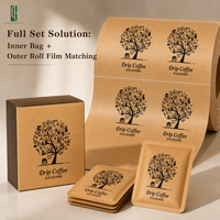 Kit de filtres à café en papier kraft personnalisés avec boîte, ensemble de sachets écologiques pour torréfacteurs spécialisés, style illustration linéaire