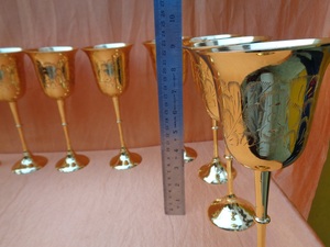 Antique Look Brass <b>Wine</b> <b>Goblet</b> Engraved Handmade Chalice Vintage Metal Drinking Cup Classic Barware Wedding Gift Tableware - Product Image 3