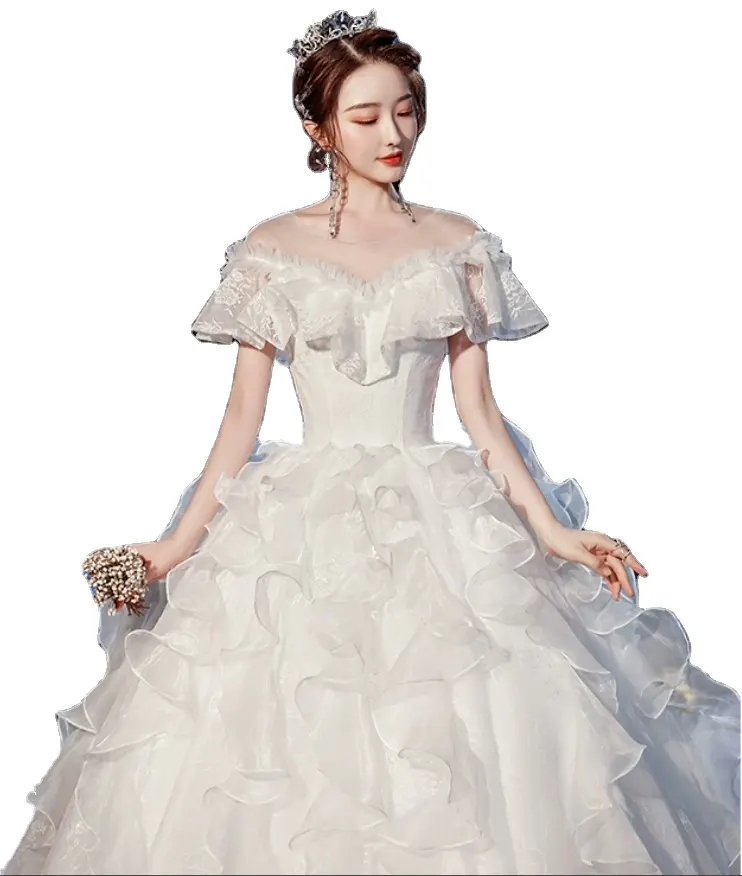 후행 법원 도매 가격 간단한 레이스 화이트 플러스 사이즈 브릴리란테 웨딩 드레스