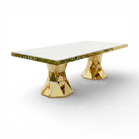 Table de salle à manger contemporaine en gros avec plateau en verre miroir et base en acier inoxydable pour salles de banquet
