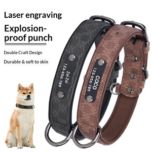 Retro luxe gepersonaliseerde anti-verloren lederen hondenhalsband met letterplaatje voor grote, middelgrote en kleine honden - Product Image 1