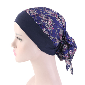<span class=keywords><strong>Turban</strong></span> en soie imprimé à large bande, pré-noué avec nœud, pour femmes et jeunes filles, idéal pour le quotidien - Product Image 3