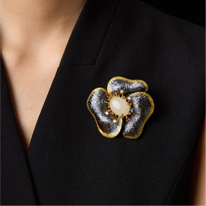 Broche de Flor de Dos Tonos de Jade Hetian Natural de Lujo, Chapado en Oro de 18K, con Múltiples Gemas, para Boda y Regalo - Product Image 4