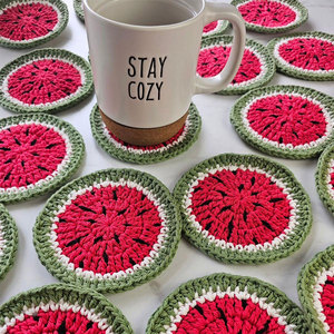 Handmade Crochet Watermelon Coaster <b>Round</b> Fabric <b>Mats</b> For Cups Mugs Home Decor Fruit Design Style Crochet Coaster - Product Image 5