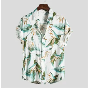 Melhor praia elegante slim fit casual imprimir fundo redondo masculino camisas de manga curta de verão para homens