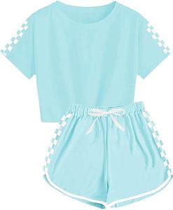 L'estate 2025 nuovi pantaloncini a scacchi personalizzabili Set tinta unita per bambini Set 100% due pezzi in puro cotone per bambine - Product Image 3