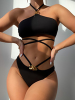 Noir Sexy string Bikini ensemble côté licou maillot de bain dames réglable Bandage Style brésilien maillots de bain femmes vêtements de plage