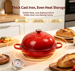 Marmite <span class=keywords><strong>en</strong></span> <span class=keywords><strong>fonte</strong></span> émaillée pour cuisson du levain, compatible four, induction, gaz, électrique et toutes plaques de cuisson, pour la cuisson du pain à la maison - Product Image 4