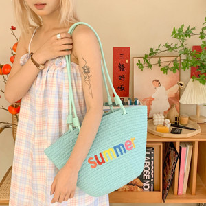 Bolsos Tote con Letras de Verano, Bolsos Tejidos a Mano, Bolsos de Playa de Gran Capacidad para Viaje - Product Image 2