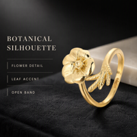 OUGEPHELI Cincin Terbuka Motif Daun Bunga Warna Emas, Cincin Botani untuk Wanita Perhiasan Fashion Grosir