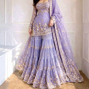 Ensemble Lehenga Choli en Faux Georgette Lourde Brodé Lavande, Imprimé Numérique Séchage Rapide, Coupe Ample Longueur Ras du Sol, Style Indien Pakistanais - Product Image 1