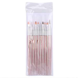 10pcs Set Pink Metal Handle Nail <b>Polish</b> Painting Brush Ombre Gradient Blending Brush Nylon Hair Salon Manicure Nail Brush - Product Image 6