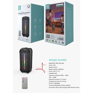 Ikrea Portable Bluetooth <b>Speaker</b> 15W With <b>Led</b> Lights And Remote Control Black - Product Image 5