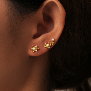 CANNER Spring 925 Silver Flower <b>Stud</b> <b>Earrings</b> Korean Exquisite Asymmetrical Gold Plated Small Zircon <b>Earrings</b> for <b>Girls</b> - Product Image 3