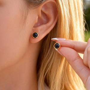 Boucles d'oreilles en acier inoxydable, exquises et polyvalentes, en lapis-lazuli et œil de tigre, exsudant de l'élégance, pour hommes et femmes - Product Image 3