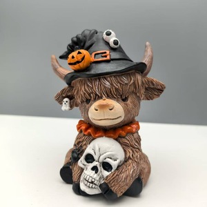 Halloween Highland Bull Statue Pumpkin <b>Cow</b> Skull Decor Indoor Desktop Ornament Synthetic Resins Animal Shape - Product Image 4