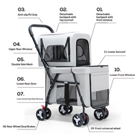 Poussette double étage détachable avec panier de transport amovible pour animaux, pliable, pour plusieurs animaux, chien, chat, chariot de voyage