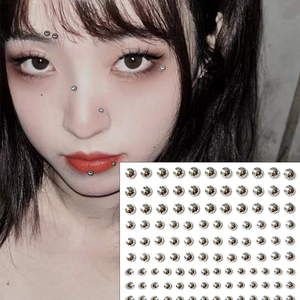Autocollants de tatouage ronds écologiques Tazweeq pour le <span class=keywords><strong>visage</strong></span>, les lèvres, le nez, les sourcils et le nombril - Maquillage punk Y2K sans perçage, unisexe - Product Image 3