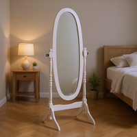 Traditional Oval Standing Floor Mirror 59.25 In Tall White Wooden Frame Full Length For Bedroom Home Decor