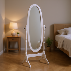 Espejo de pie ovalado tradicional de 59.25 pulgadas de alto con marco de madera blanca de cuerpo entero para decoración del hogar y dormitorio - Product Image 2