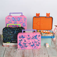 Boîte à bento pour enfants avec dessin animé arc-en-ciel, boîte à lunch portable en plastique avec poignée, sans BPA, étanche, boîte à nourriture pour enfants pour l'école