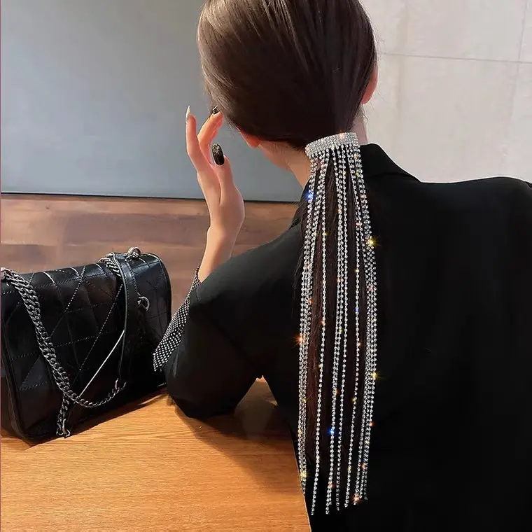 New Design High-grade Stylish Headdress Bright Shiny Diamond Tassel Fairy Head Chain Trendy Hair Accessories Headwear